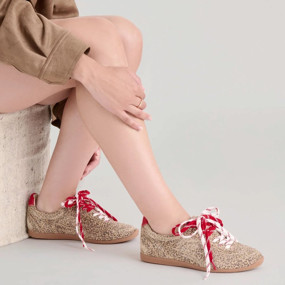 NEW DOLCE VITA Made In Brazil Suede Laini Sneakers in tan leopard 0126 3t7